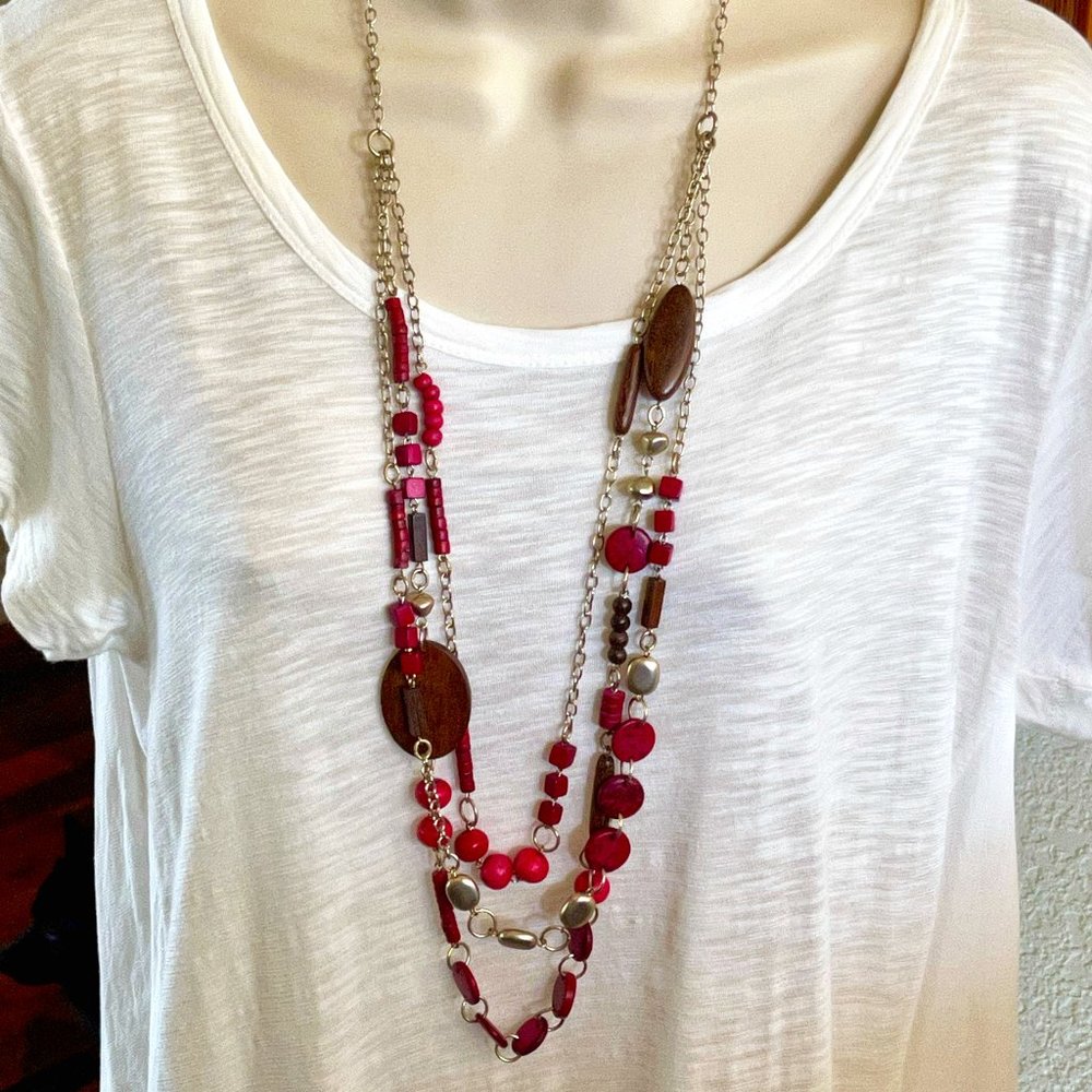 Chico's Long Triple Layer Necklace & Matching Earrings Set